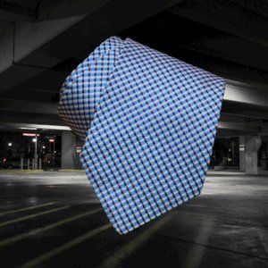 $250 Charvet Tie Navy Blue Aqua Orange Check Micro Squares Necktie Silk New